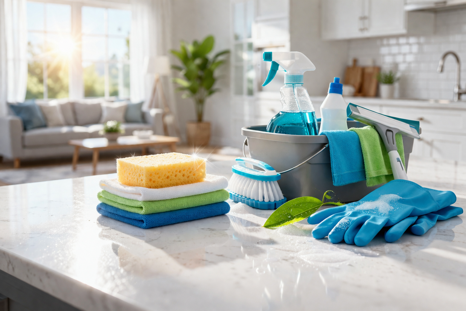 Professional cleaning products in a bright modern home